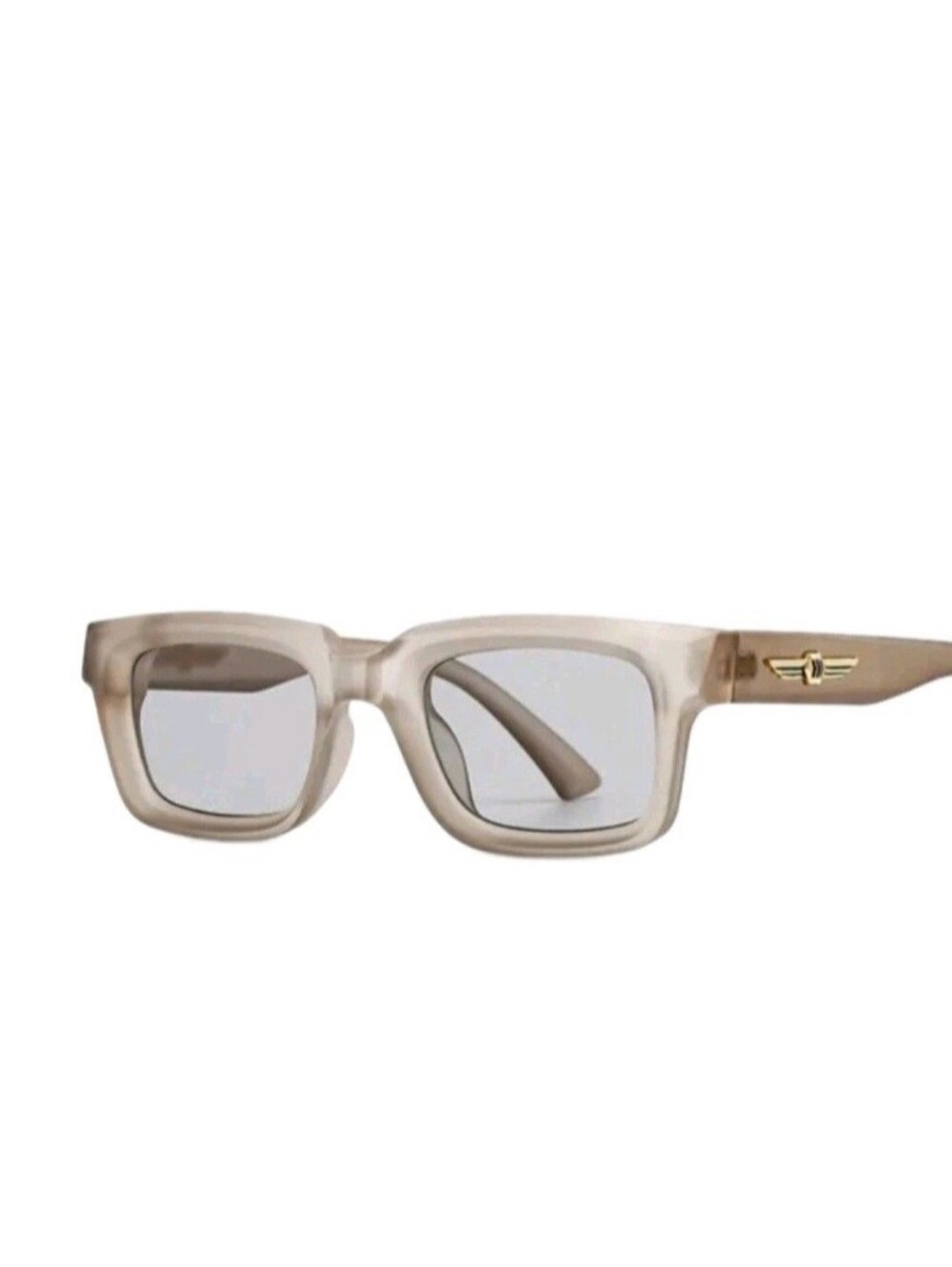 Men's Rectangular Translucent Taupe Sunglasses with Gold Wing Emblem